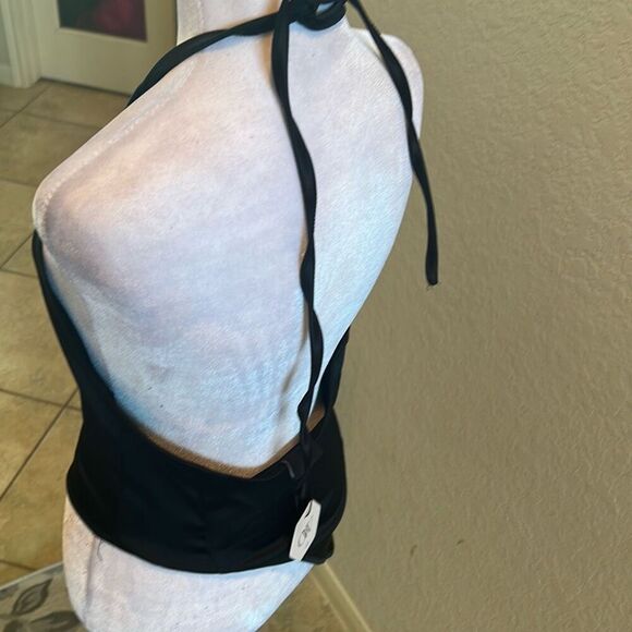 OW Collection Size M Venus Glossy Top Black Asymmetrical Halter Going Out Tank - Picture 11 of 16